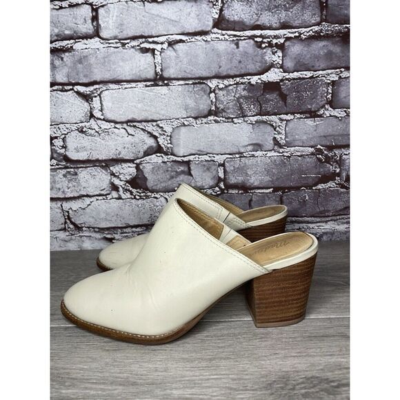 Madewell The Harper Ivory Leather Mules Stacked Heels Women 8M US/39EU J8560 - Picture 1 of 16
